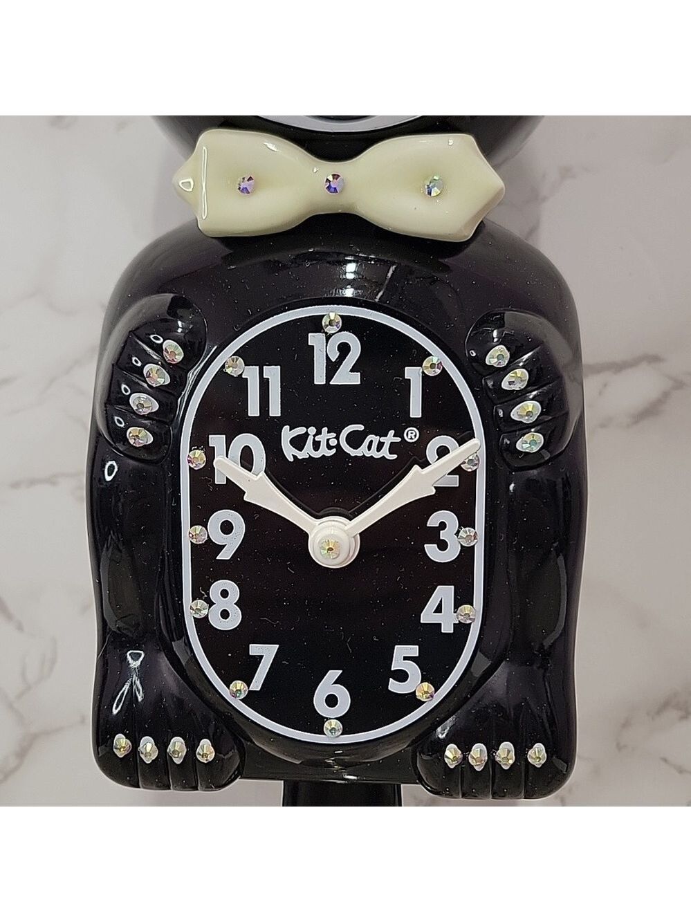 Jeweled Black Kit-Cat Klock clock with GLOW IN THE DARK BOW TIE - Picture 4 of 9